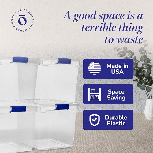 Blue Plastic Storage Bins with Locking Lids - 31 Qt, 4 Pack