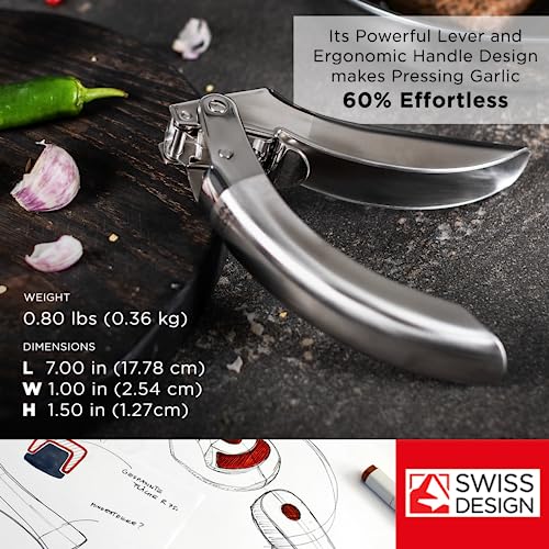 Kuhn Rikon Epicurean Garlic Press Stainless Steel - Effortless, Easy Clean, 6.5 Inch