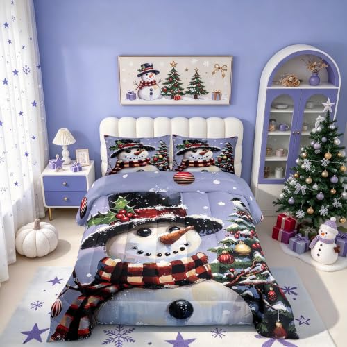 Feelyou Kids Christmas Bedding Set Multi 50 Queen Size Holiday Snowman Comforter