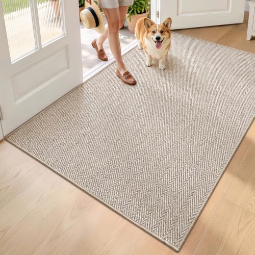 LUMI Ultra Thin Indoor Door Mat 48x72 Inches Beige - Non-Slip, Pet Friendly