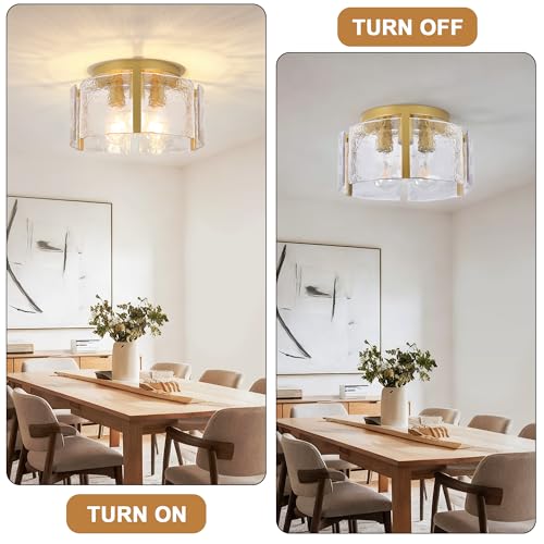 Xeruyiwa 15-Inch Gold Semi Flush Mount Ceiling Light - Dimmable 3-Light Drum Glass Fixture