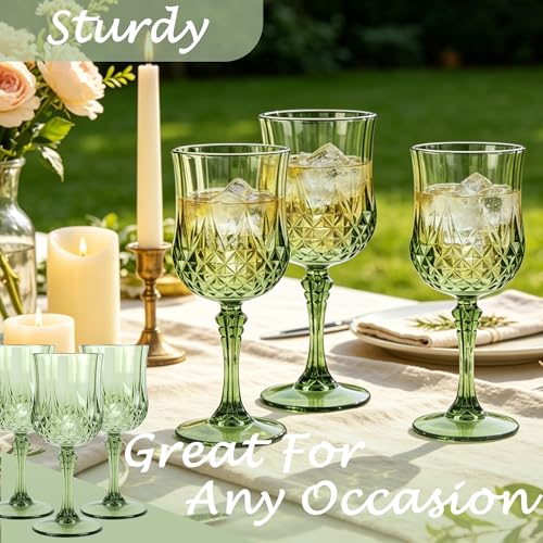 Green Plastic Wine Glasses 7oz Set of 48 for Weddings & Parties - Reusable Goblets