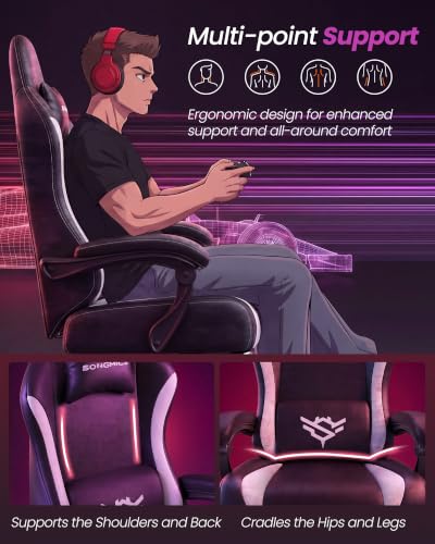 Gaming Chair with Pocket Spring Cushion - Ergonomic Desk Chair, Black + White