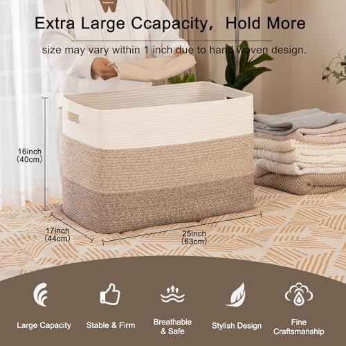 Extra Large Cotton Rope Storage Basket - Gradient Brown, 118L, Foldable