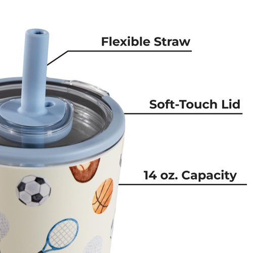 HydroJug Everyday Tumbler 14 oz – Ceramic-Lined Insulated Tumbler with Straw and Soft-Touch Lid, Cup Holder Friendly, Double-Wall Vacuum Insulation, Reusable Travel Cup – Sports