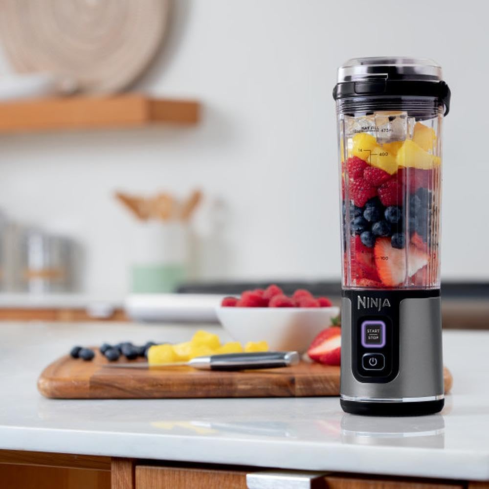Ninja BC151BK Portable Blender - Cordless 18oz Personal Blender for Smoothies & Shakes | BPA Free, Leakproof Lid, USB-C Rechargeable, Black