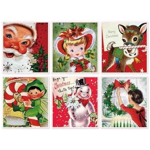 Whaline 6Pcs Christmas Swedish Dishcloths Retro Santa Snowman Cotton Kitchen Towel Reusable Absorbent Dish Towel for Home Party Housewarming Cleaning, 7.7 x 6.9 Inch