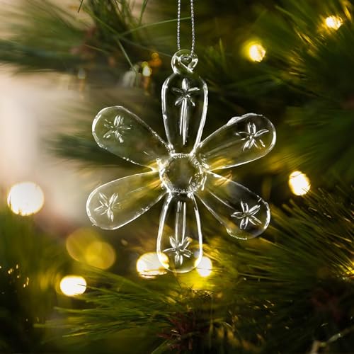 GuassLee 36Pcs Glass Snowflake & Icicle Ornaments Set - Clear Christmas Tree Decorations