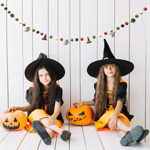 Halloween Felt Garlands Ghost Halloweens Garland Felts Balls Decorations Fall Pom Pom Garlands Halloween Banner Indoor Holiday Felts Garlans for Hallo ween Thanksgiving Fall Home Decor