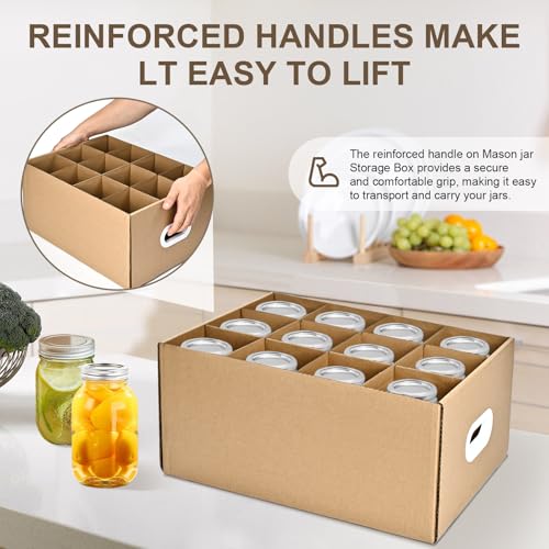 6 Pcs Mason Jar Storage Boxes for 32 oz Canning Jars, 12 Cells Each - Wide & Regular Mouth