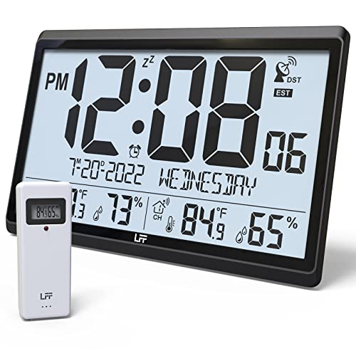 Digital Atomic Wall Clock with Indoor/Outdoor Temp & Humidity - Black, 15"