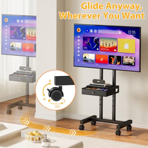 Rolling TV Stand with Drawer for 32-75 Inch TVs, Adjustable Shelf & Mobility