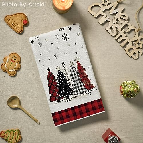 Red & Black Christmas Kitchen Towels Set of 4 - 18x26 Inches, Artoid Mode