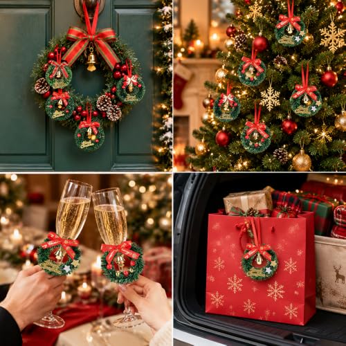 Mini Christmas Wreath Ornaments Set - 10 Pcs Dollhouse Sized Holiday Wreaths