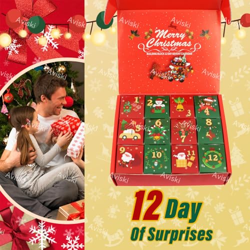 Aviski Multicolor 12-in-1 Christmas Building Blocks Advent Calendar for Kids