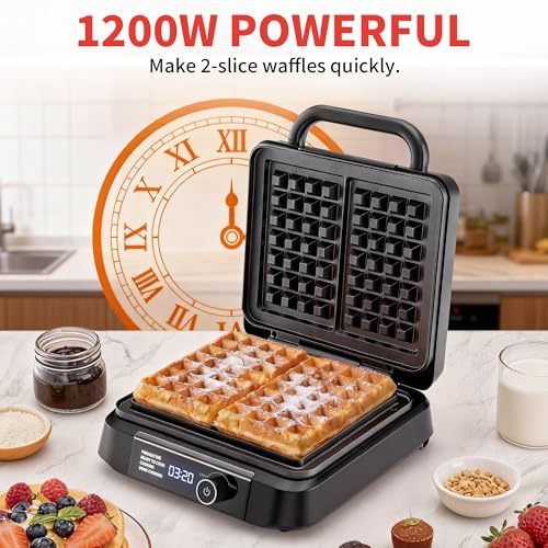 Novalife Sliver 1400W Belgian Waffle Maker with Adjustable Browning & Nonstick Plates