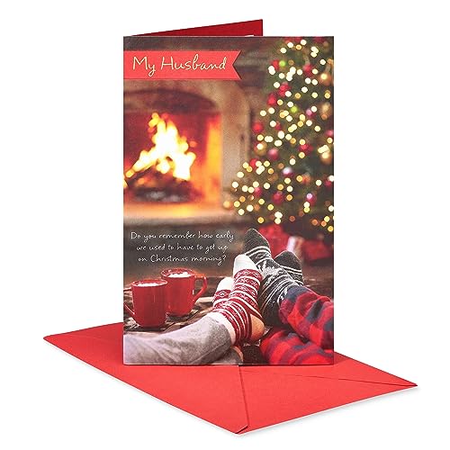 American Greetings Fireplace Card for Husband - Romantic Christmas Greeting, 5.375 x 8.25 in