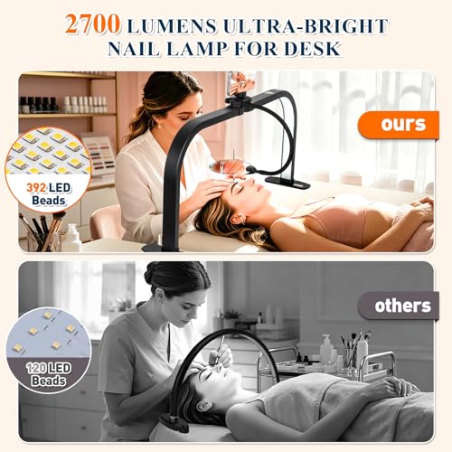 KUVRS Half Moon Nail Light Desk Lamp with 5X Magnifier & Phone Holder - Black