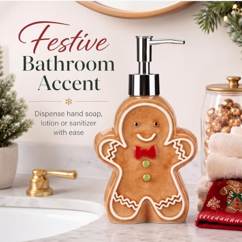 Potchen Christmas Gingerbread Man Ceramic Soap Dispenser - Holiday Bathroom Decor