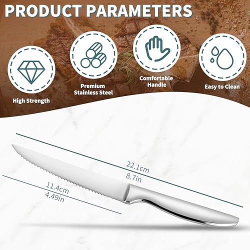 8-Piece Serrated Steak Knives Set - Stainless Steel Kitchen Cutlery, Silver Variation