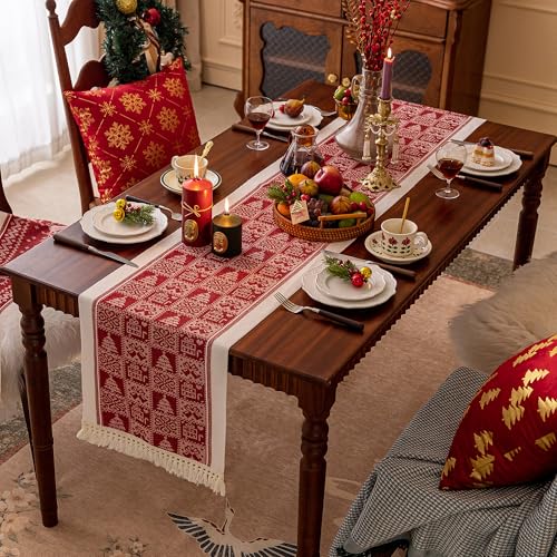 Table Runners 138 Inches,Christmas Tree Runner with Tassel