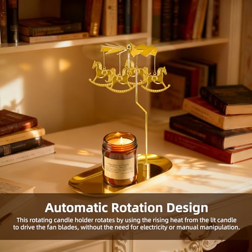 Oiiyee Gold Candle Carousel Holder with Tray (Gold-carousel) - Christmas Tea Light Spinner