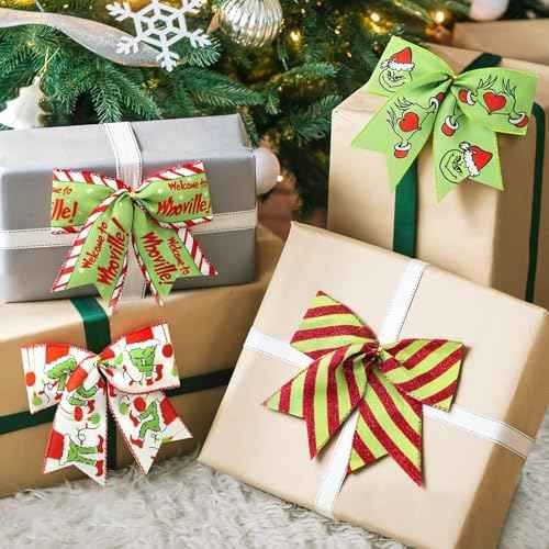 Christmas Bows 16 Pcs Red Green Christmas Bows for Tree Gift Wreaths Wrapping Garland, 6 Inch Christmass Decorations Ribbon Xmas Tree Ornaments