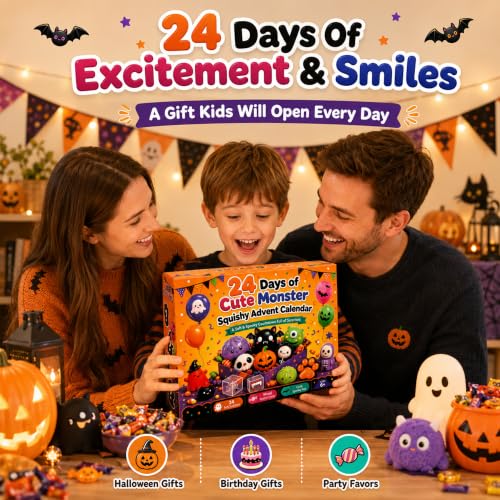 Halloween Squishy Advent Calendar for Kids - 24 Surprises, Stress Relief Toys, Funewest