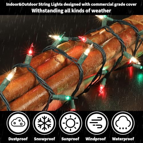 LAMPHOME Red Green Clear Christmas String Lights 150 LEDs 31.9ft Outdoor Indoor
