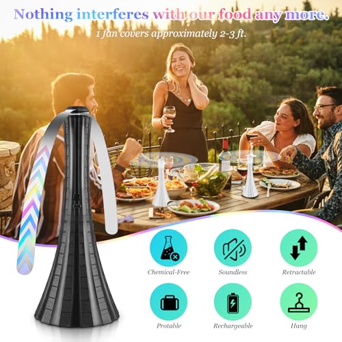 Adawook 6-Pack Rechargeable USB Fly Fans for Outdoor Tables - Black, Collapsible, Bug Repellent