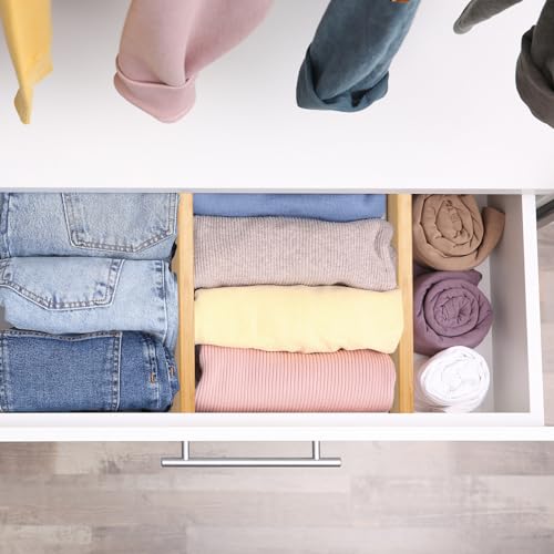 Adjustable Bamboo Drawer Dividers for 12.5-17 Inch Deep Drawers - 6 Pack
