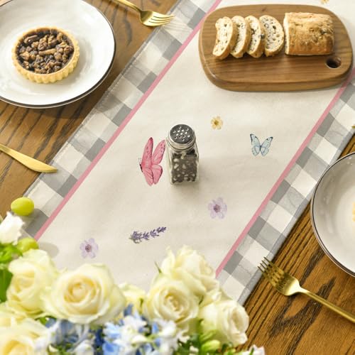 Artoid Mode Buffalo Plaid Floral 13x120 Table Runner – Black/Silver