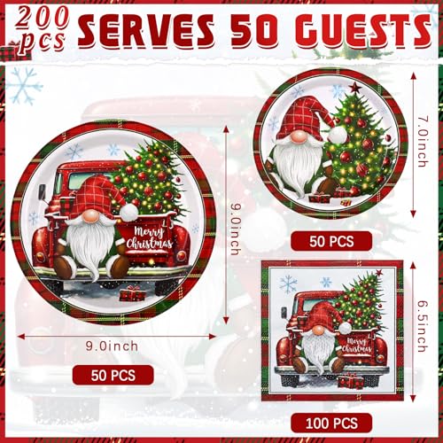 Christmas Disposable Paper Plates and Napkins Set - 200 Pcs Holiday Party Supplies