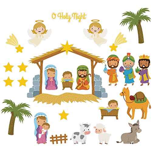 Yinder 26 Pcs Nativity Manger Scene Magnet Decal Set Magnetic Car Christmas Decorations Christmas Car Refrigerator Nativity Scene Magnets for Educational Learning Activities Door(Classic)