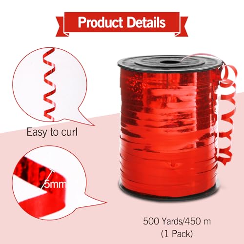 500 Yard Red Curling Ribbon, 3/16" Christmas Shiny Curly Ribbons for Crafts Gift Wrapping Supplies, Balloon String Ribbon, Gift Ribbons for Valentine's Day Birthday Wedding Party Decorations