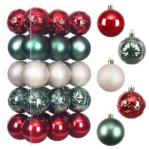 RoseCraft 30PCS Red Green Gold Christmas Ornaments Set for Xmas Tree Decorations