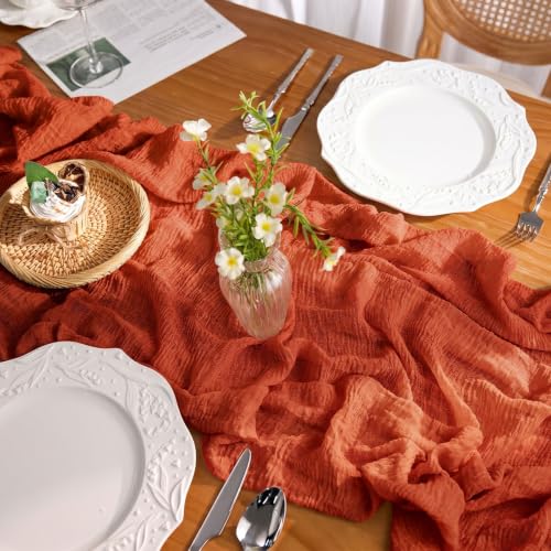 Goodluck Burnt Orange 6-Pack 35x120in Cheesecloth Table Runner - 10ft Terracotta Gauze