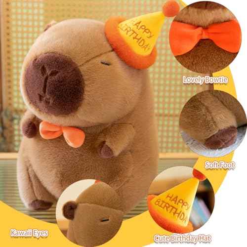 Cute Happy Birthday Capybara Plush Soft Capybara Birthday Stuffed Animal Kawaii Capibaras Peluches Stuffed Toys Gift for Kids 13 inch