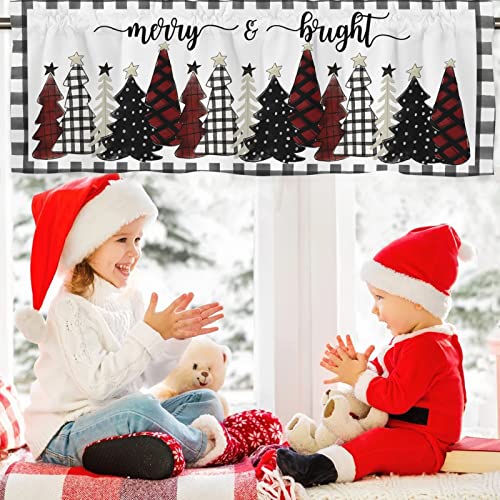 Christmas Tree Valance Curtain 54x18 inch Buffalo Check Holiday Decor