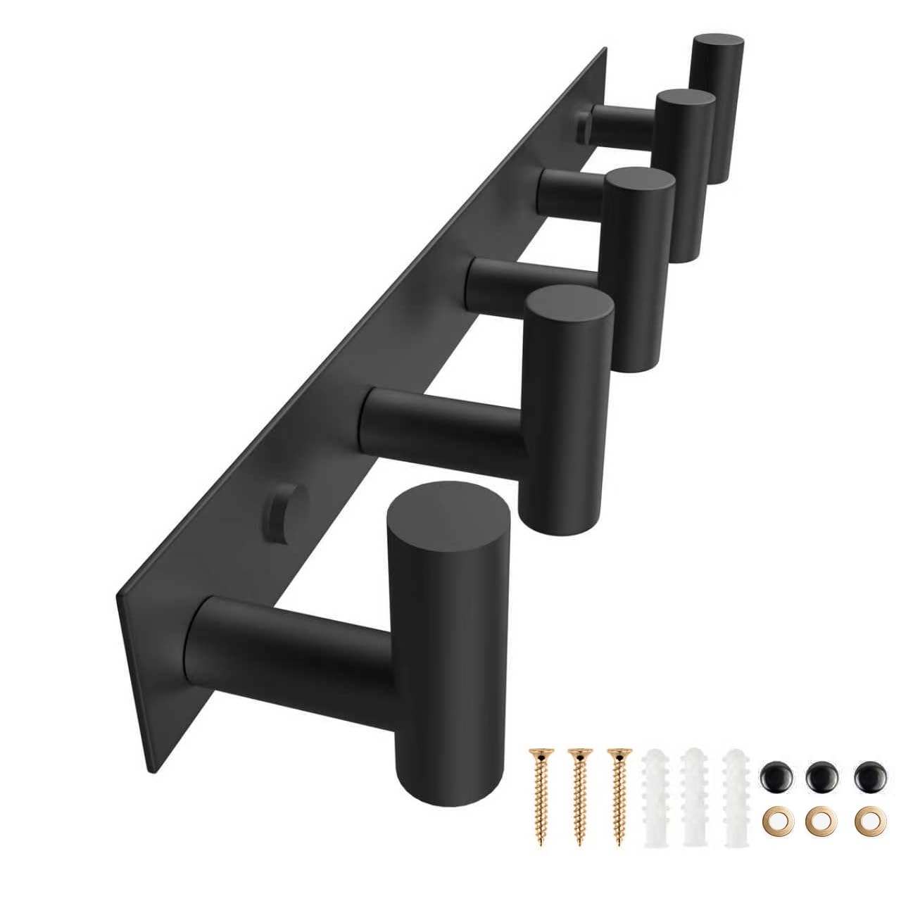 VAEHOLD Black Hat and Coat Wall Mount Rack 5 Hooks for Robes, Bags, Keys, and Towels Bathroom Towel Hanger Organizer (1 Pack)