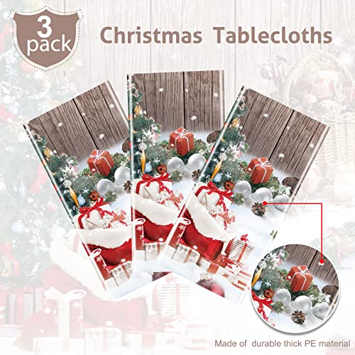 Tiamon 3-Piece Christmas Tablecloth Set, Wood Grain Holiday Decor