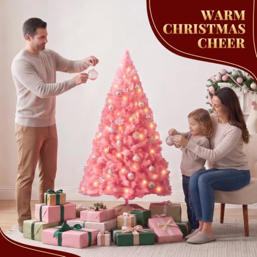 Pink Artificial Christmas Tree 4.5ft Prelit with Warm Lights - KMFurnila