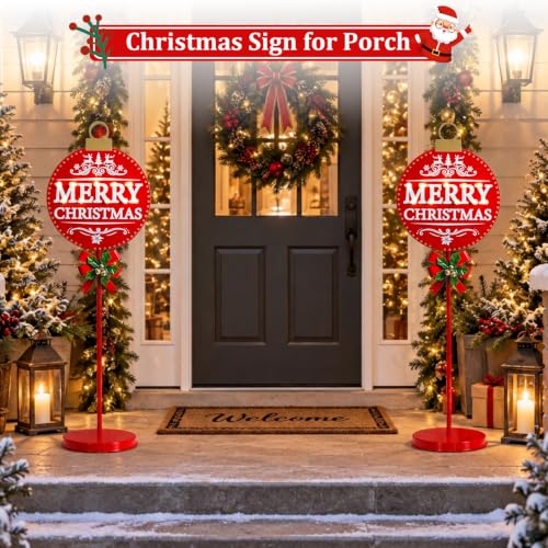 Merry Christmas Round LED Sign with Battery-Powered Outdoor Decor