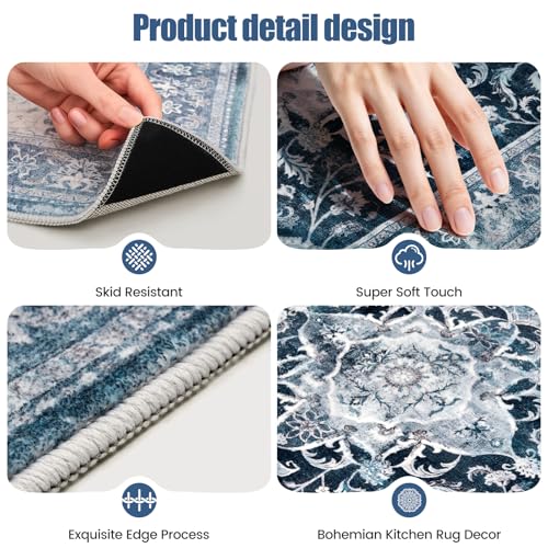 Ufeekare Blue 3-Piece Kitchen Rug Set Non-Slip Washable 20x32/20x48/20x59