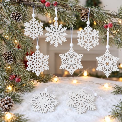 White Wooden Snowflake Christmas Ornaments for Xmas Tree Hanging