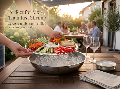 Large Stainless Steel Shrimp Cocktail Serving Dish with Ice - Seafood & Appetizer Platter
