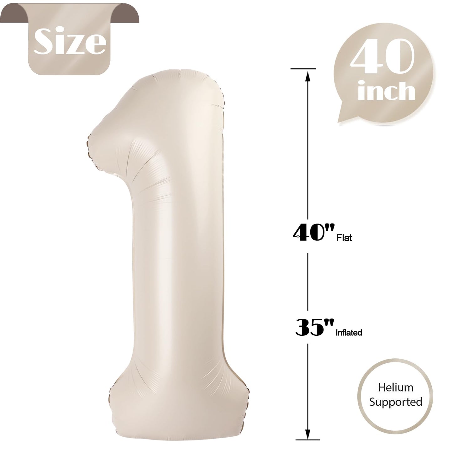 Cream Number 1 Balloon 40 Inch, 1st Birthday Balloon for Baby Boy Girl Toddler First Birthday Decorations, Shiny Cream Party Supplies