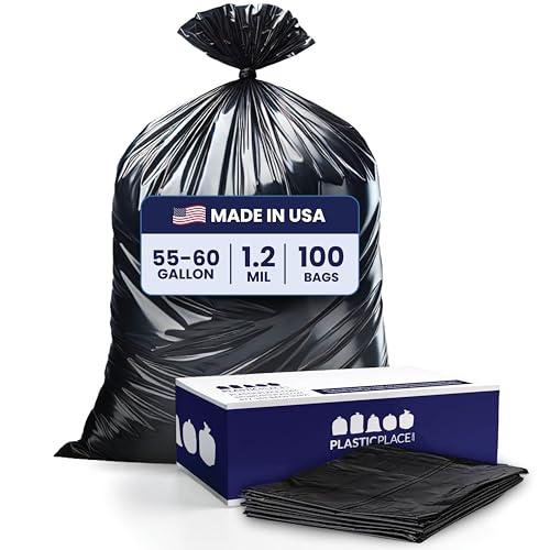 Heavy Duty 55-60 Gallon Trash Bags Pack of 100 - Tear-Resistant Black Contractor Garbage Liners - 38” x 58” - Extra Thick, Leak-Proof, Industrial Use