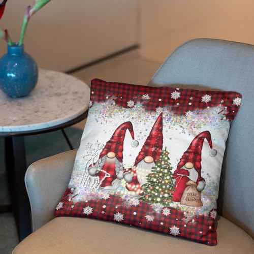 Ayxvt Red Christmas Gnomes Pillow Covers 18x18,Christmas Red Plaid Pillow Covers,Gnomes Christmas Decor,Gnome Christmas Decorations,Christmas Pillow Cases,Christmas Decor
