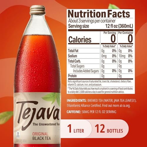 Black Iced Tea Pack - Unsweetened Ready-to-Drink 1L Bottles, 12 Pack - Original Black Tea Variation